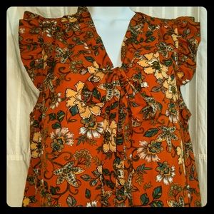 Shift dress - floral print - ruffle sleeve